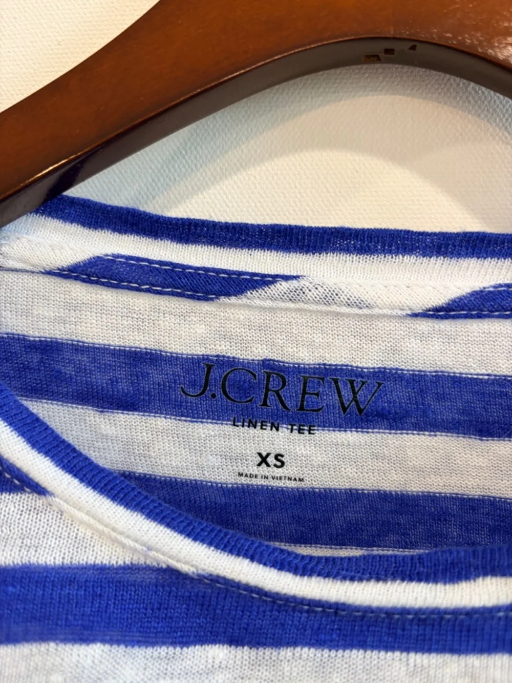 J.Crew 100% Linen Striped Tee XS Blue White Long Sleeve Top Nautical
